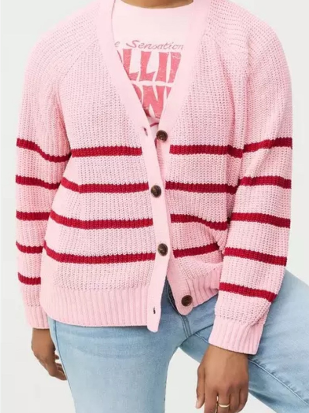 Torrid 4 Womens 4X Pink Burgundy Chunky Knit Chenille VNeck Button Cardigan